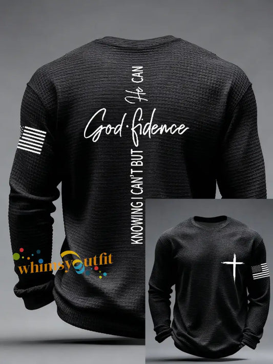 Men’s God Fidence Waffle Long Sleeve T-Shirt Black / S