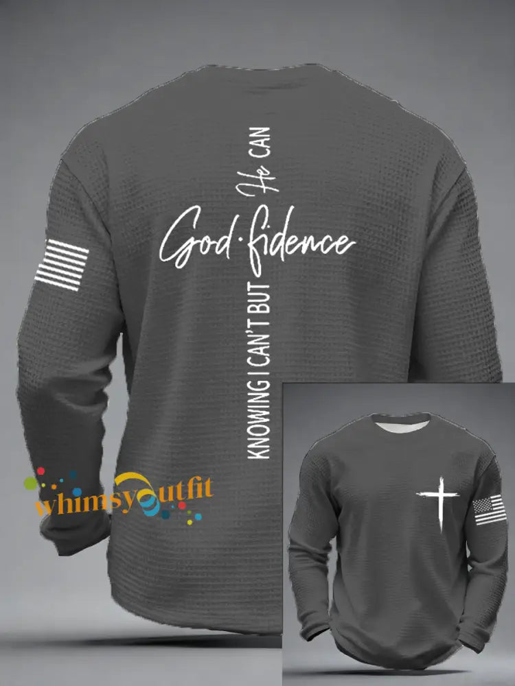 Men’s God Fidence Waffle Long Sleeve T-Shirt Gray / S