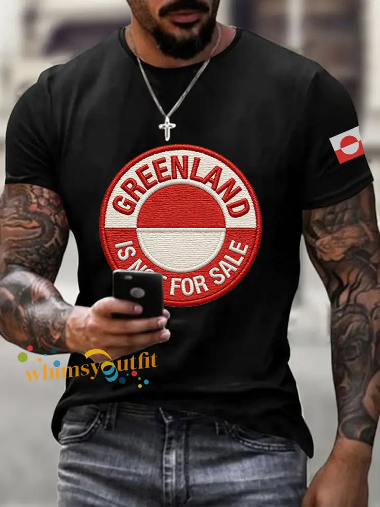 Men’s Greenland Is Not For Sale Embroidered T-Shirt Black / S