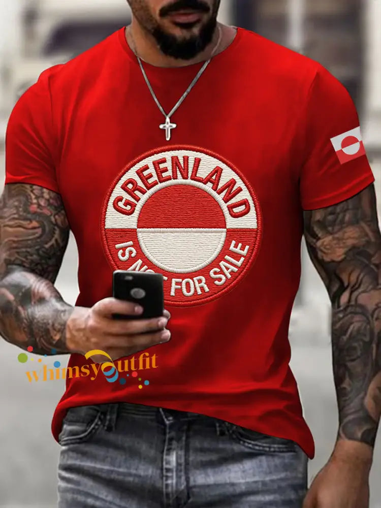 Men’s Greenland Is Not For Sale Embroidered T-Shirt Red / S
