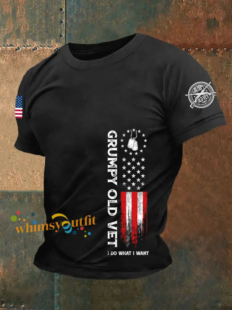 Men’s Grumpy Old Vet I Do What I What Short Sleeves T-shirt Black / S