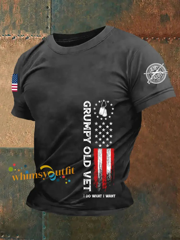 Men’s Grumpy Old Vet I Do What I What Short Sleeves T-shirt Dark Gray / S