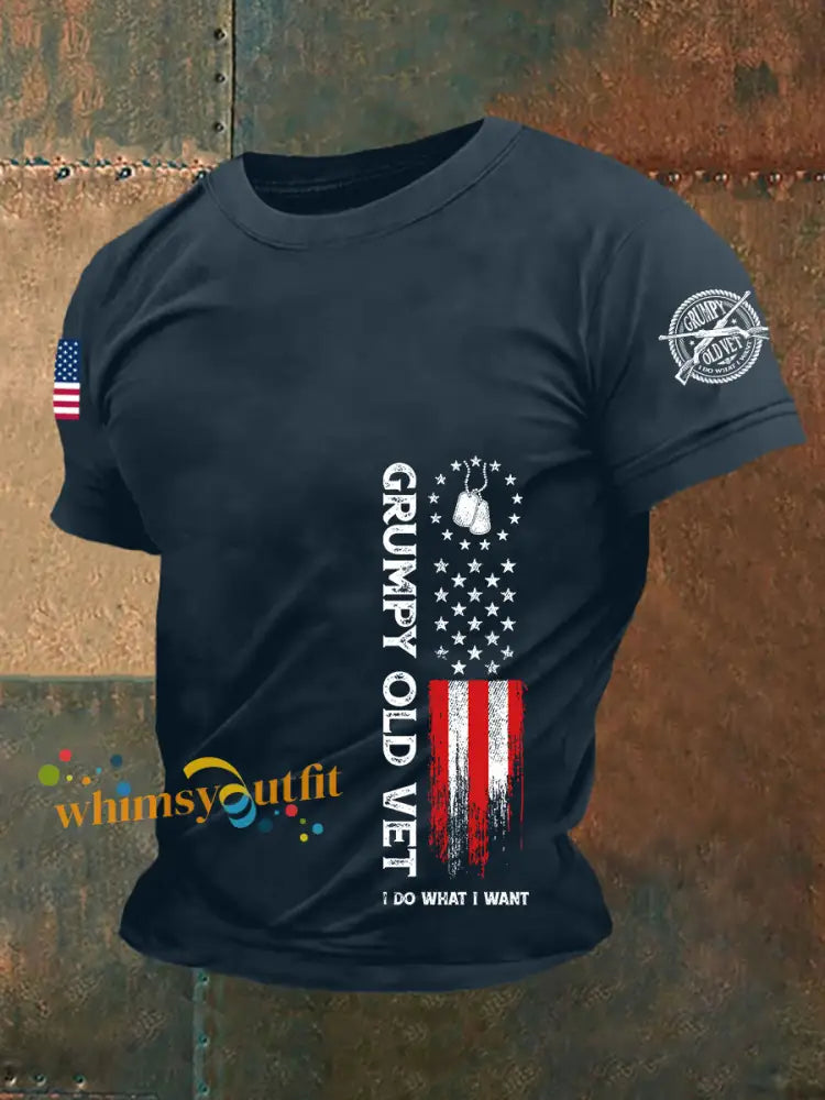 Men’s Grumpy Old Vet I Do What I What Short Sleeves T-shirt Navy Blue / S