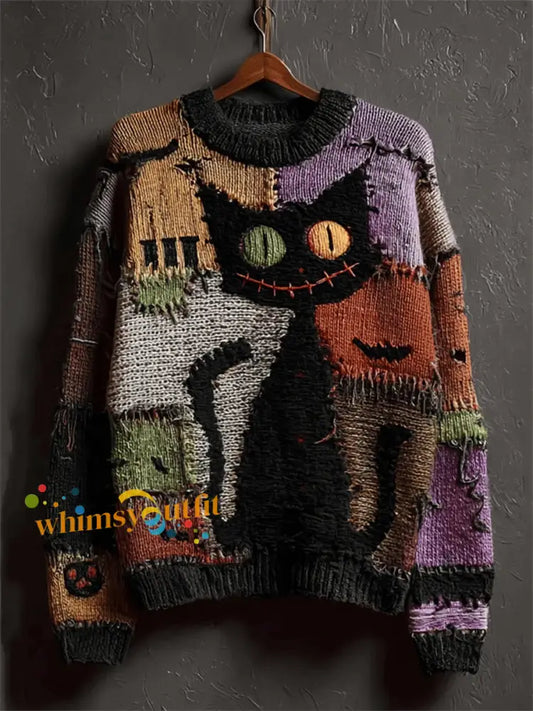 Men’s Halloween Black Cat Sweater As picture / S