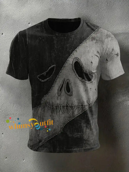 Men’s Halloween Ghost Face Print Casual Tee Dark Grey / S