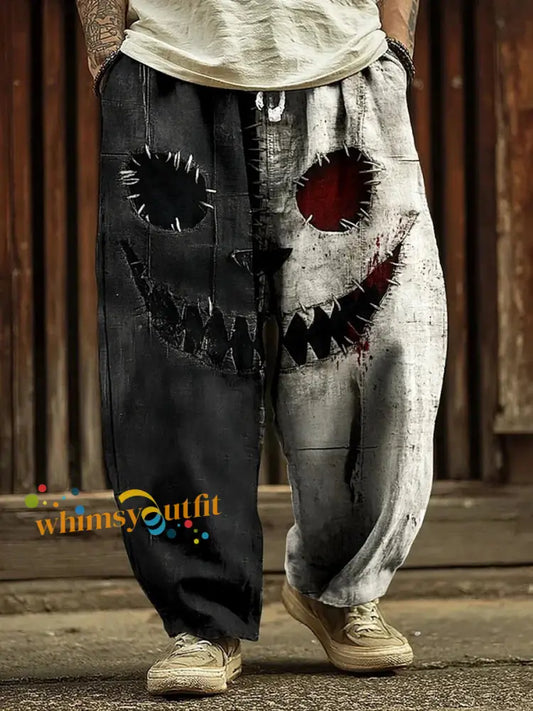 Men’s Halloween Gothic Horrible Face Print Casual Pants As picture / S
