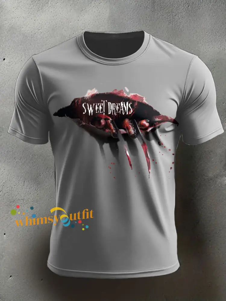 Men’s Halloween Horror Nightmare Printed T shirt Light Gray / S