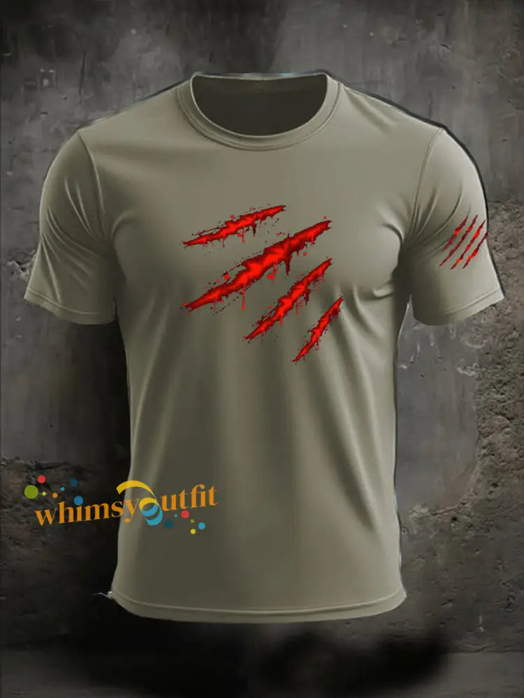 Men’s Halloween imitation cotton short sleeved T shirt Army Green / S