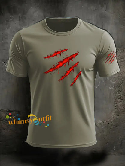 Men’s Halloween imitation cotton short sleeved T shirt Army Green / S