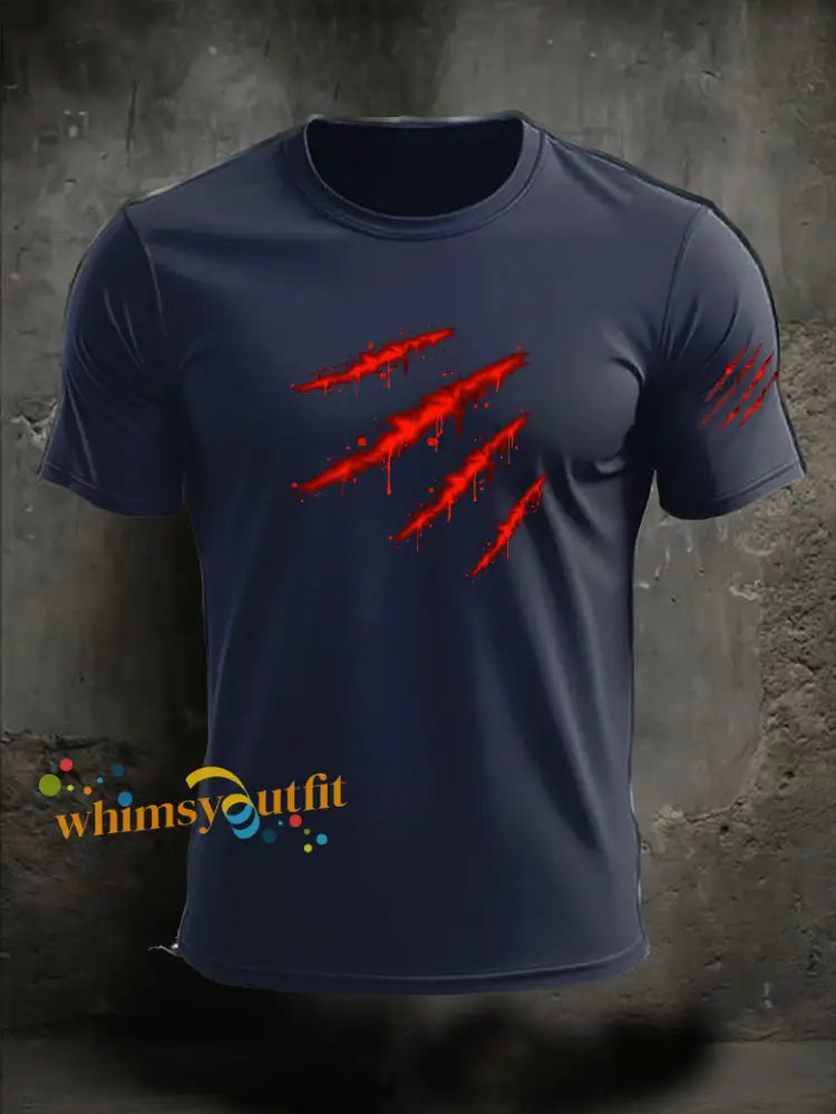 Men’s Halloween imitation cotton short sleeved T shirt Navy Blue / S
