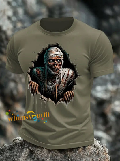 Men’s Halloween Skull Print T shirt Army Green / S