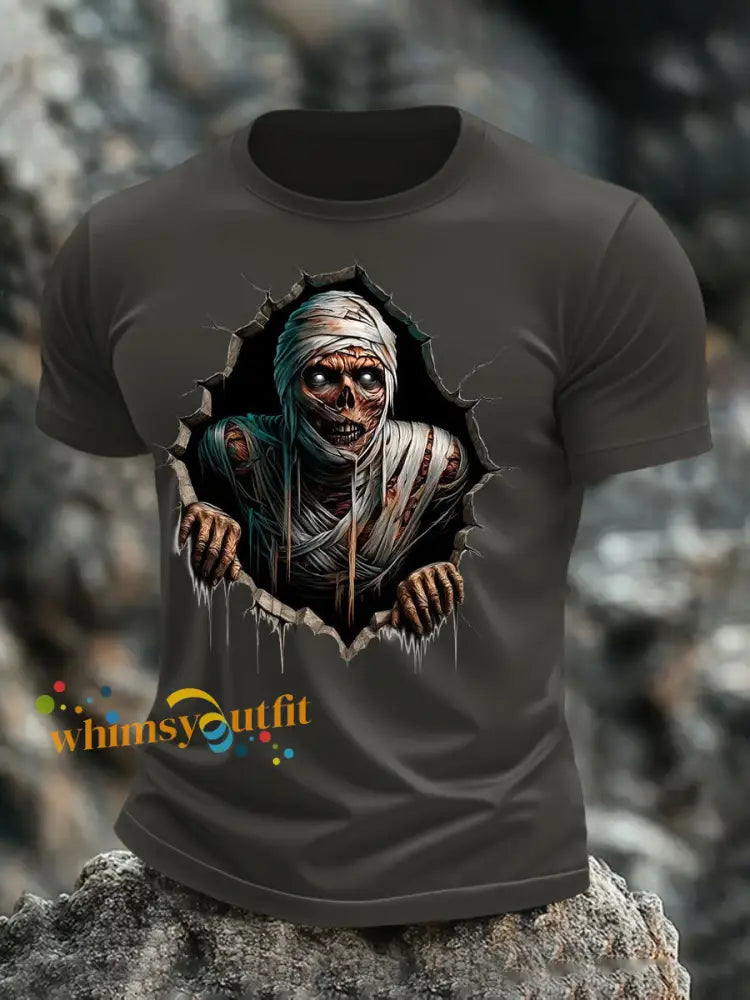Men’s Halloween Skull Print T shirt Dark Gray / S