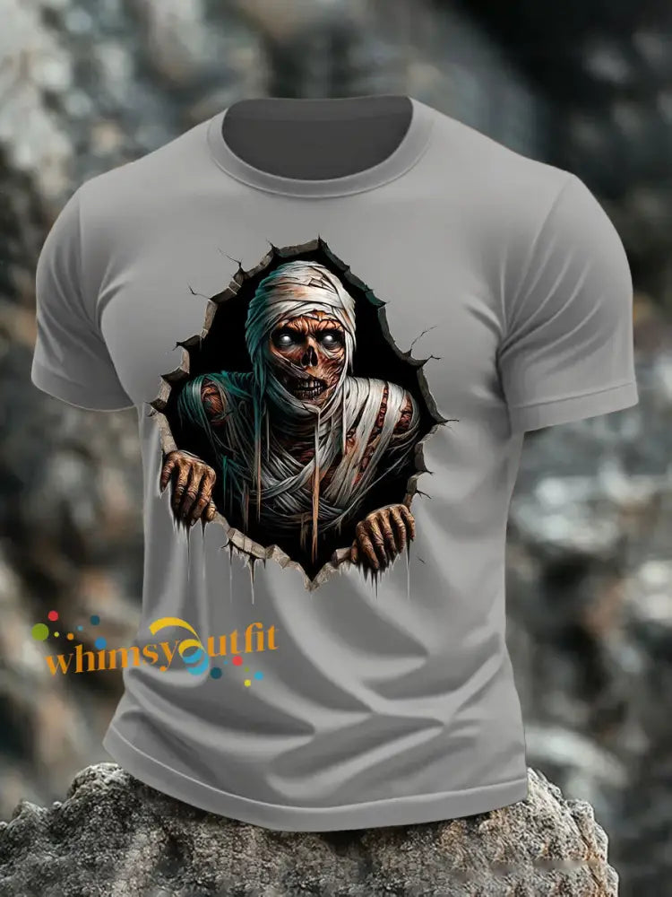 Men’s Halloween Skull Print T shirt Light Gray / S