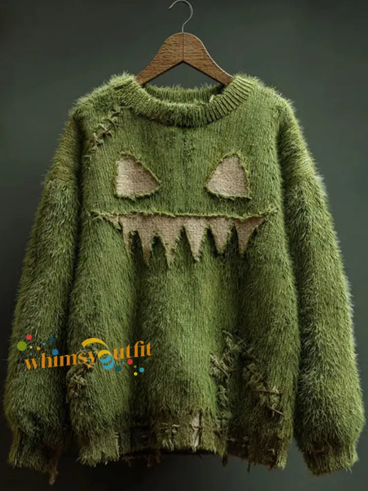 Men’s Halloween Spooky Face Knitted Sweater As picture / S