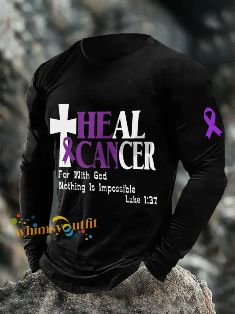 Men’s heal cancer for with god nothing is impossible Long Sleeve T shirts Black / S