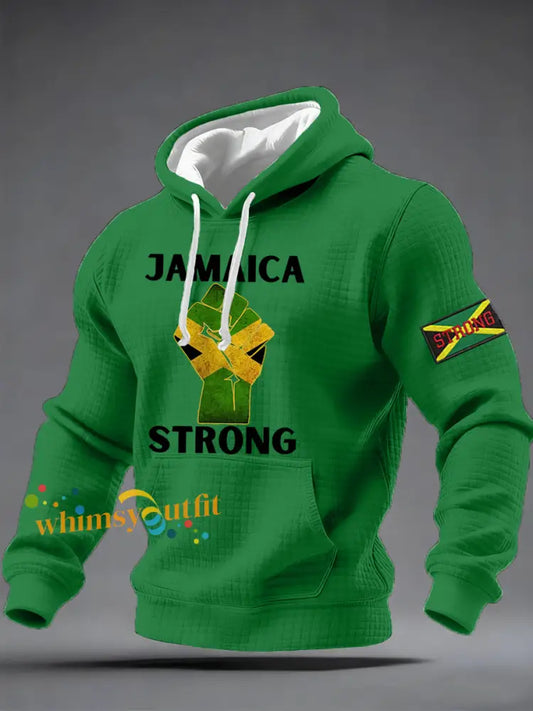 Men’s Hurricane Melissa Jamaica Strong Checkered Cotton Hoodie Green / S