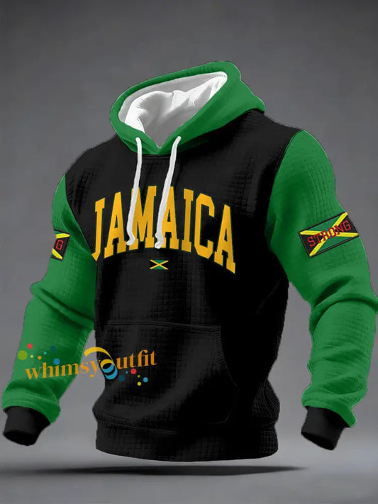 Men’s Hurricane Melissa Jamaica Strong Checkered Hoodie Black-Green / S