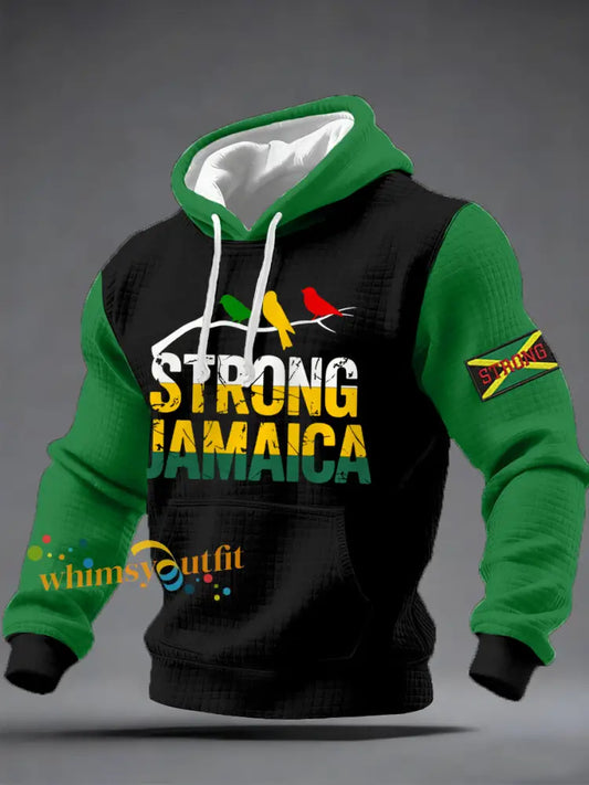 Men’s Hurricane Melissa Jamaica Stronger Than The Storm Checkered Hoodie Black-Green / S