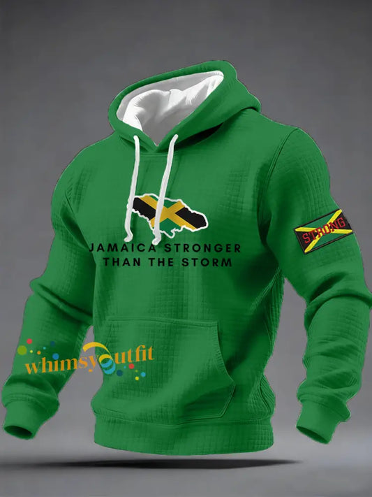 Men’s Hurricane Melissa Jamaica Stronger Than The Storm Pray For Jamaica Checkered Cotton Hoodie Green / S