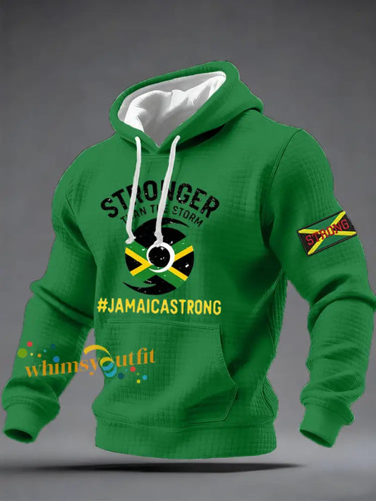 Men’s Hurricane Melissa Jamaica Stronger Than The Storm Pray For Jamaica Checkered Cotton Hoodie Green / S