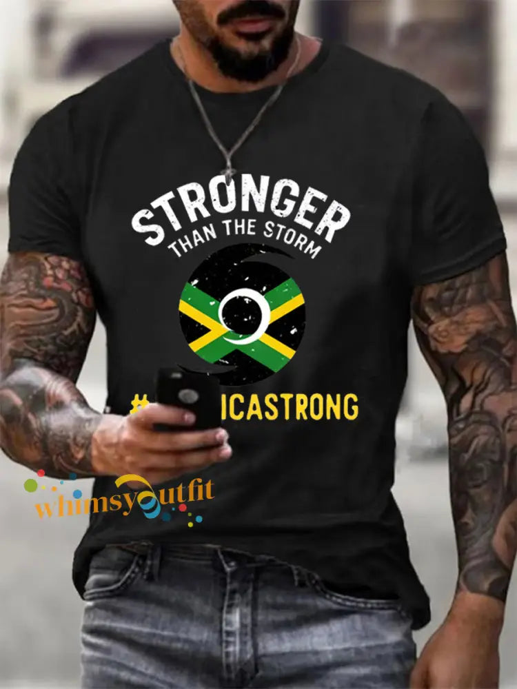 Men’s Hurricane Melissa Jamaica Stronger Than The Storm Pray For Jamaica Tee Black / S