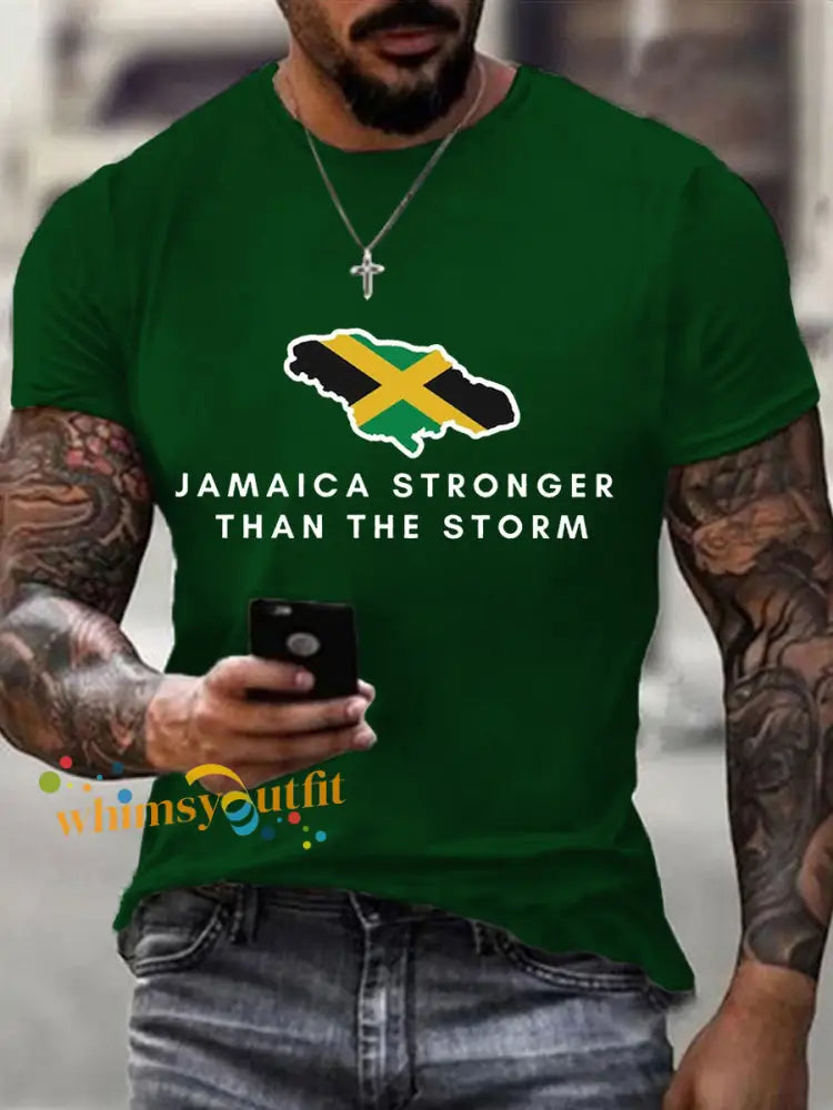 Men’s Hurricane Melissa Jamaica Stronger Than The Storm Pray For Jamaica Tee Dark Green / S