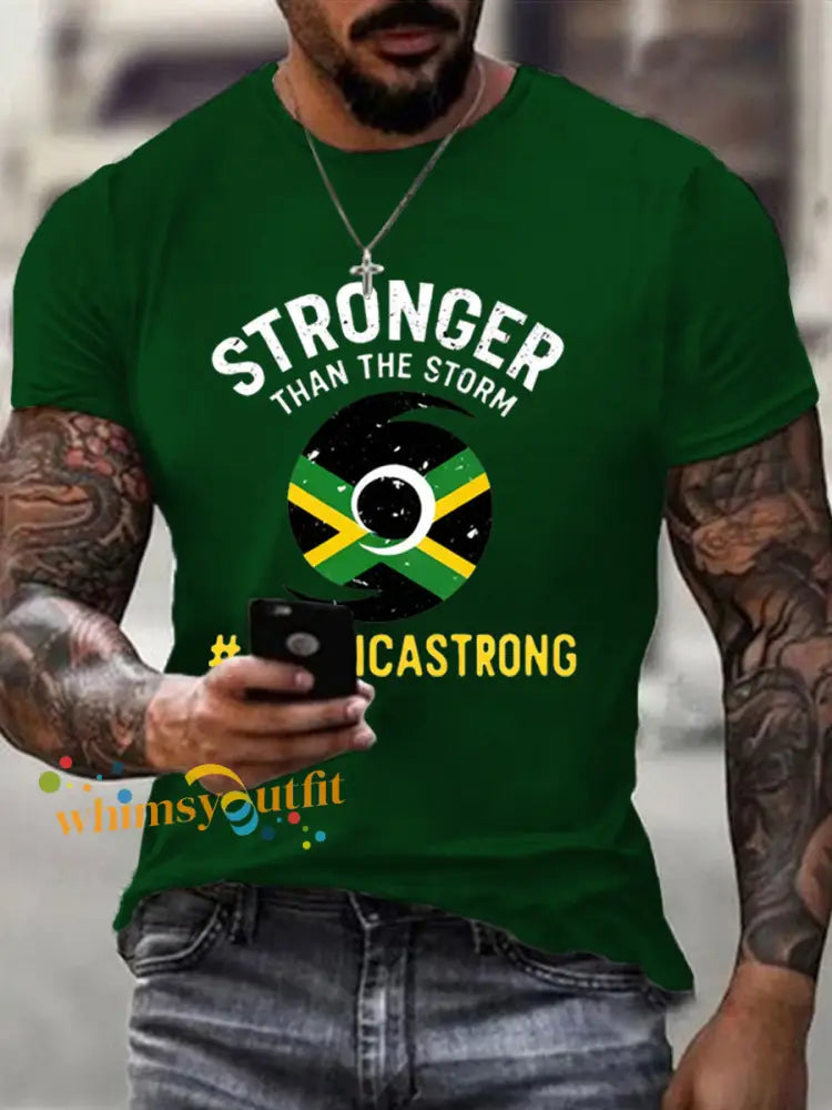 Men’s Hurricane Melissa Jamaica Stronger Than The Storm Pray For Jamaica Tee Dark Green / S