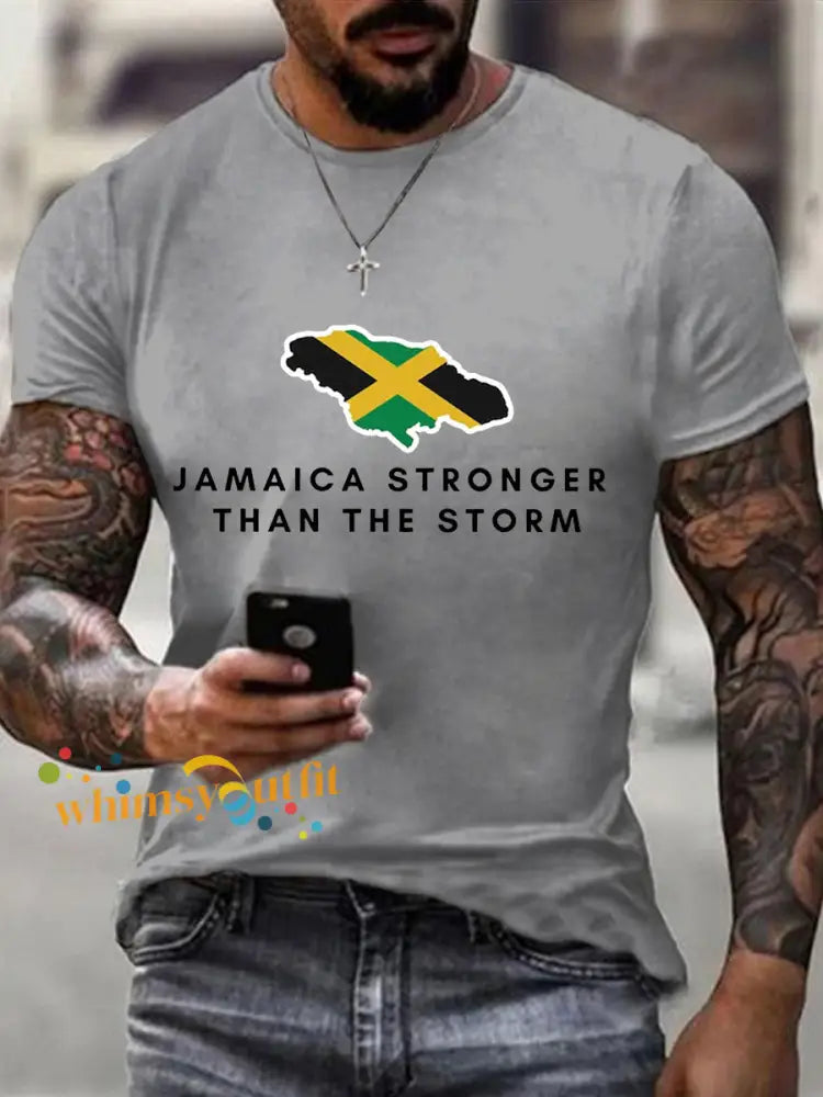 Men’s Hurricane Melissa Jamaica Stronger Than The Storm Pray For Jamaica Tee Light Gray / S