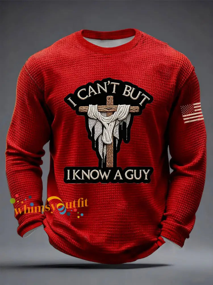 Men’s I Can’t But I Know A Guy Waffle Long Sleeve T-Shirt Red / S