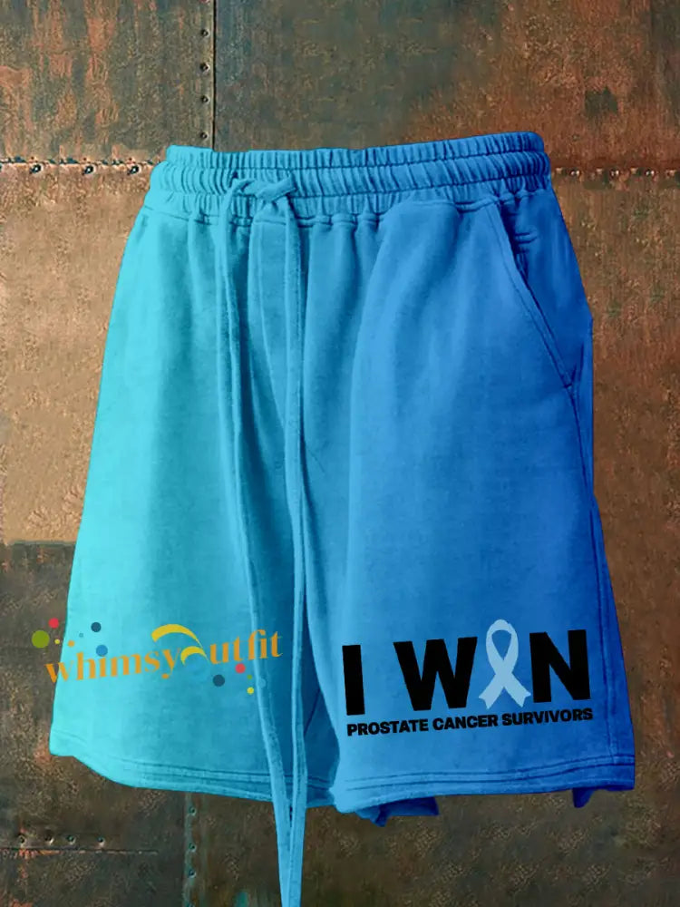 Men’s I Win Prostate Cancer Awareness Print Shorts Blue / S