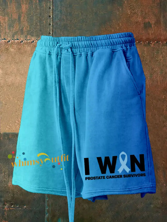 Men’s I Win Prostate Cancer Awareness Print Shorts Blue / S