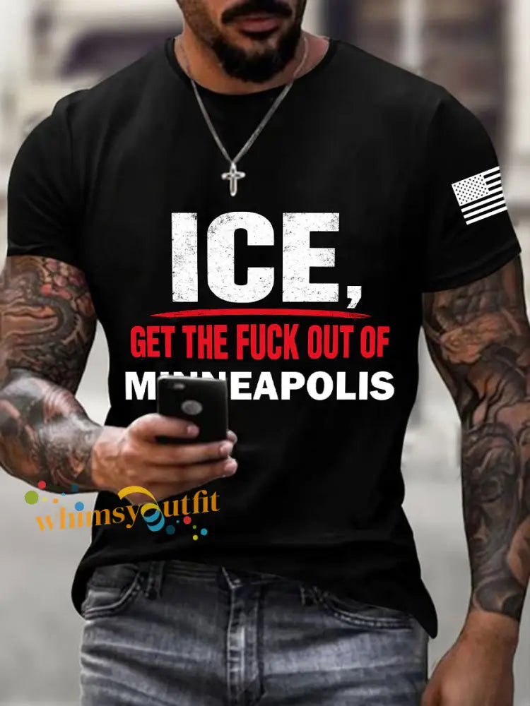Men’s ICE Get The Fuck Out Of Minneapolis Print T-Shirt Black / S