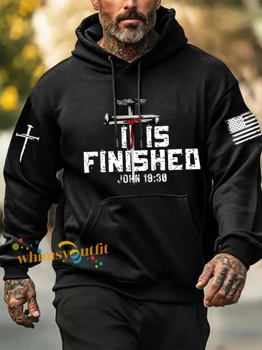 Men’s It Is Finished Printed Casual Hoodie Black / S