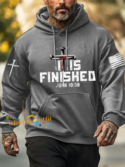 Men’s It Is Finished Printed Casual Hoodie Gray / S