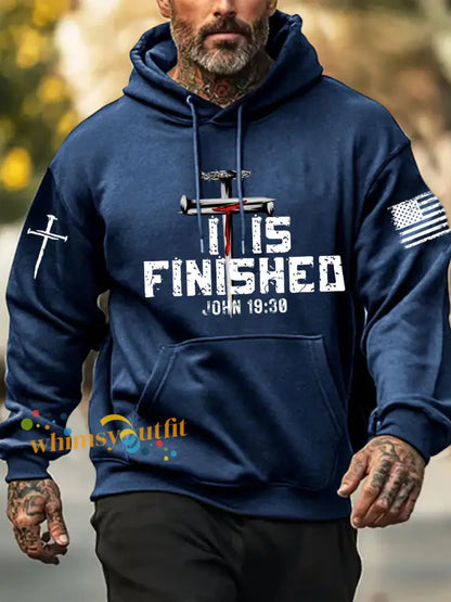 Men’s It Is Finished Printed Casual Hoodie Navy Blue / S