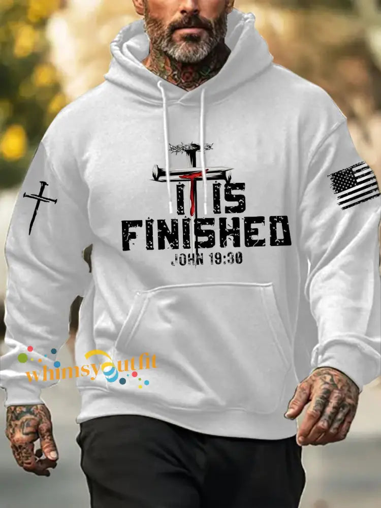 Men’s It Is Finished Printed Casual Hoodie White / S