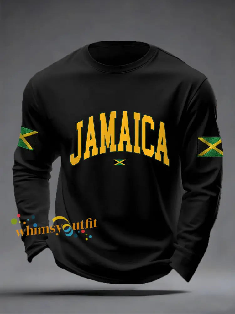 Men’s Jamaica Proud Jamaica Flag Print Casual Long Sleeve T-Shirt Black / S