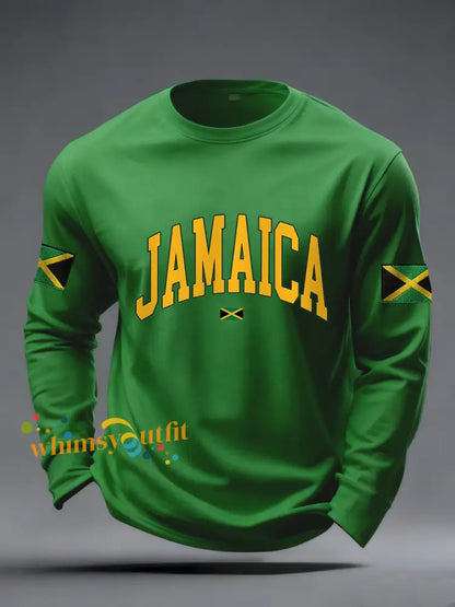 Men’s Jamaica Proud Jamaica Flag Print Casual Long Sleeve T-Shirt Green / S