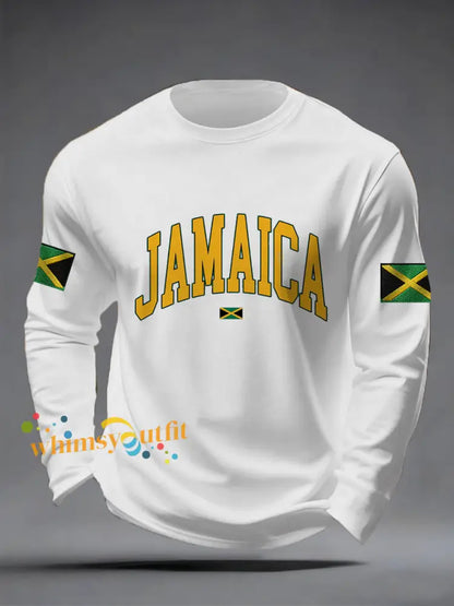 Men’s Jamaica Proud Jamaica Flag Print Casual Long Sleeve T-Shirt White / S