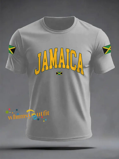 Men’s Jamaica Proud Jamaica Flag Print Casual Tee Light Gray / S