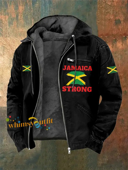 Men’s Jamaica Strong Printed Long Sleeved Hooded Jacket Black / S