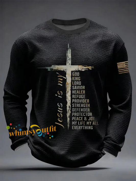 Men’s Jesus Cross Waffle Long Sleeve T-Shirt Black / S