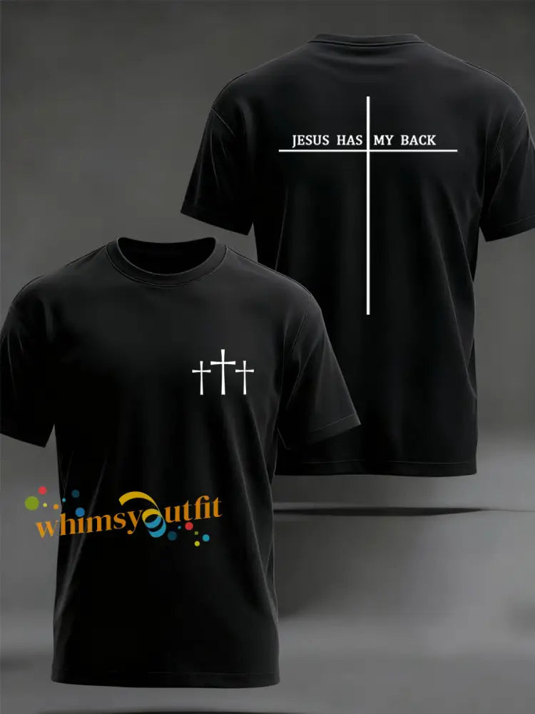 Men’s Jesus Has My Back Cross Faith Tee Black / S