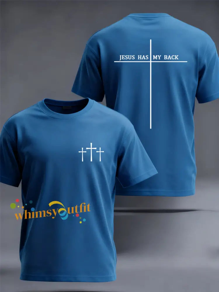 Men’s Jesus Has My Back Cross Faith Tee Blue / S