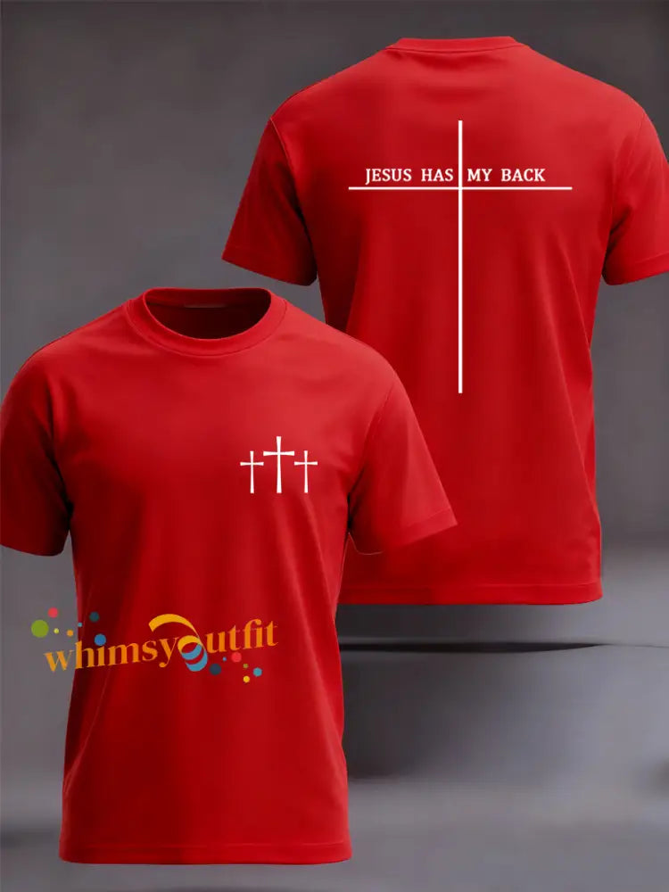 Men’s Jesus Has My Back Cross Faith Tee Pure Red / S