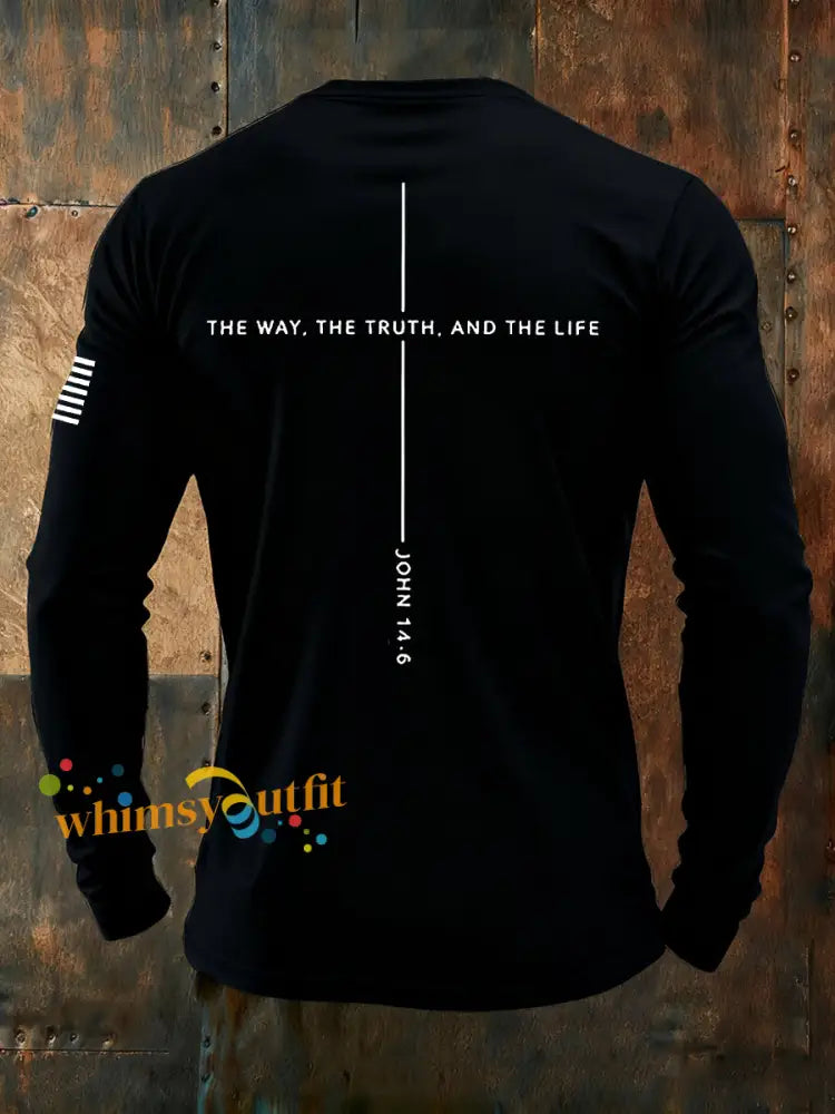 Men’s Jesus The Way The Truth The Life John 14:6 Christian Cross Long Sleeve T-shirt