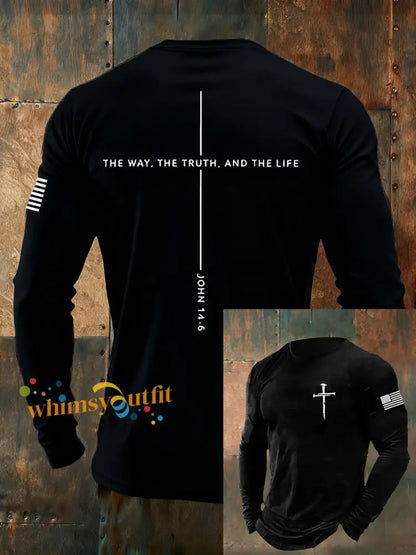 Men’s Jesus The Way The Truth The Life John 14:6 Christian Cross Long Sleeve T-shirt Black / S