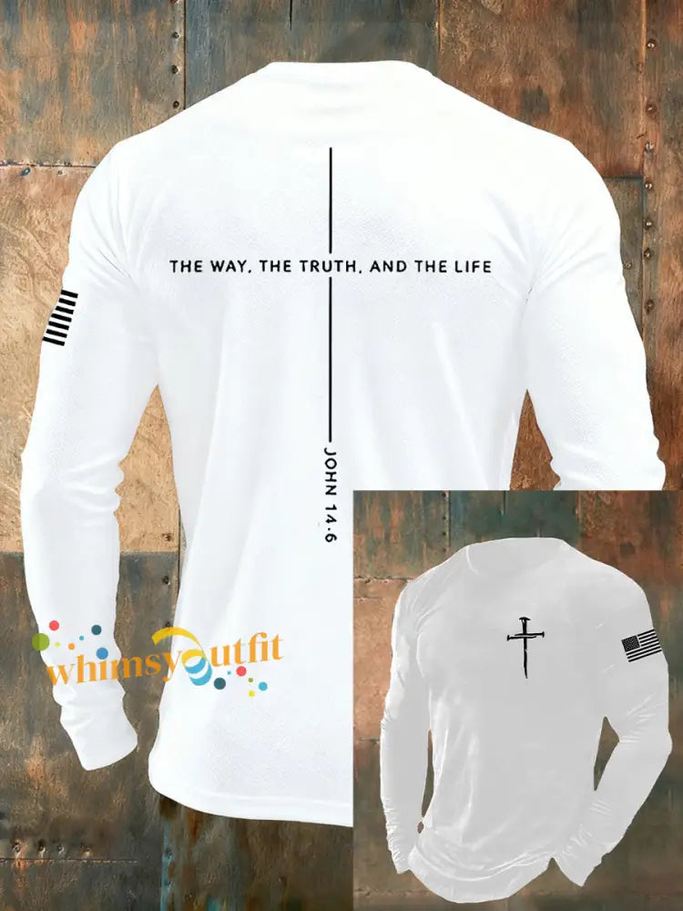 Men’s Jesus The Way The Truth The Life John 14:6 Christian Cross Long Sleeve T-shirt White / S