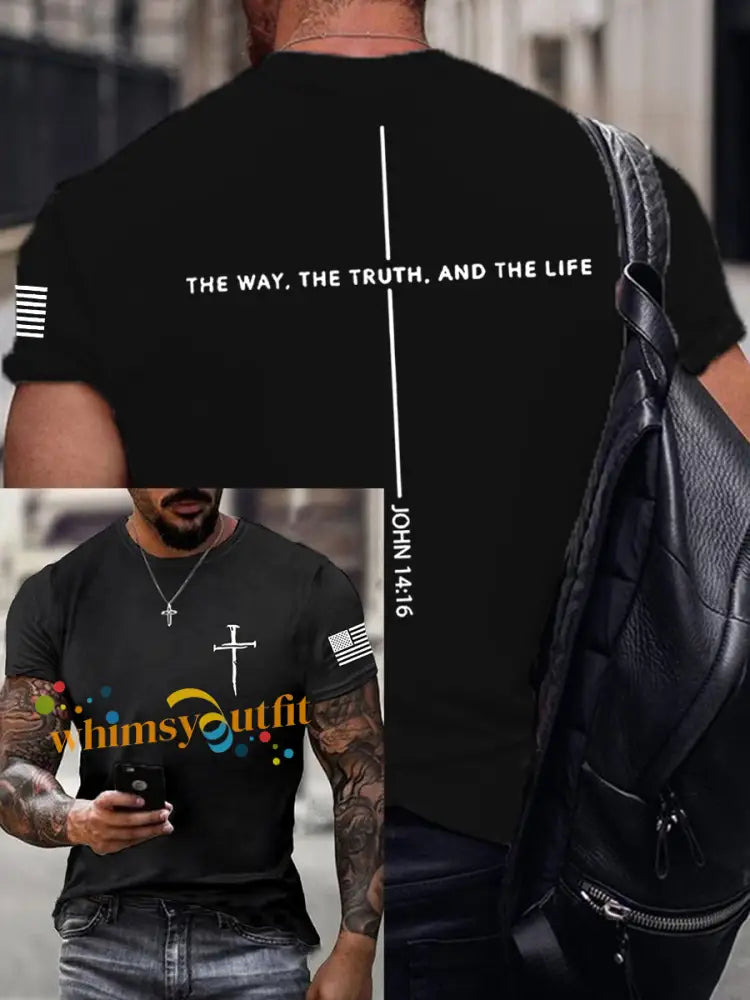 Men’s Jesus The Way The Truth The Life John 14:6 Christian Cross Short Sleeve T-shirt Black / S