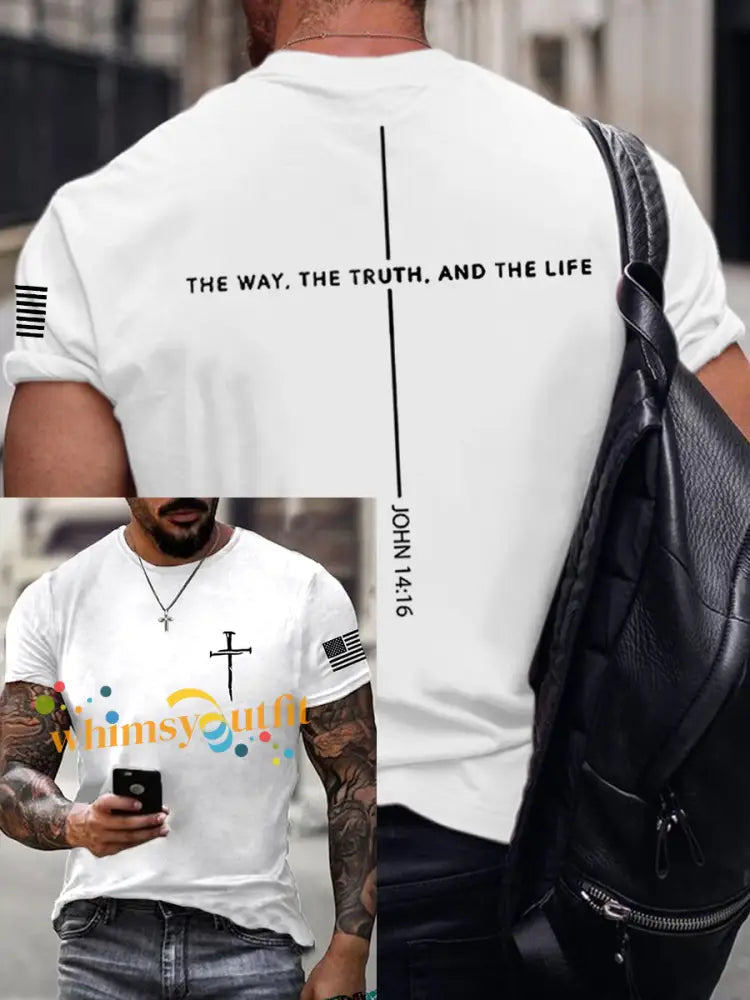 Men’s Jesus The Way The Truth The Life John 14:6 Christian Cross Short Sleeve T-shirt White / S